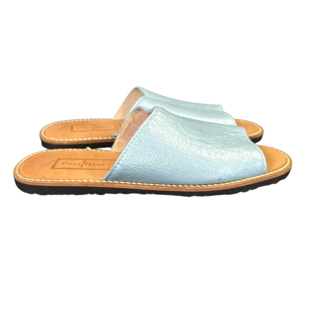 Cole Haan Light Blue Leather Open Toe Slide Sandals Womens Size 8.5